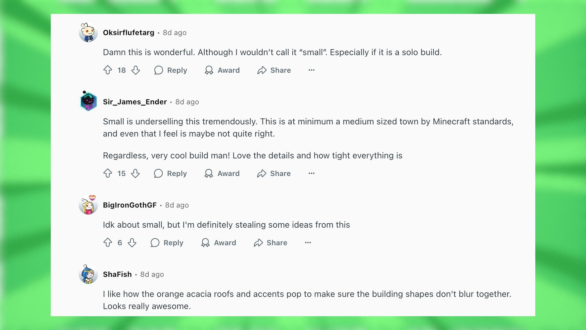 Reddit reacts to the desert town build (Image via Reddit)